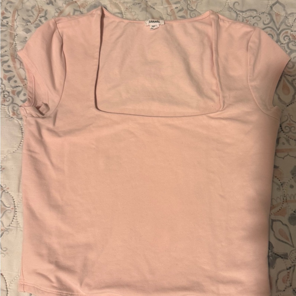 Garage Soft Pink Square Neck Short Sleeve Top